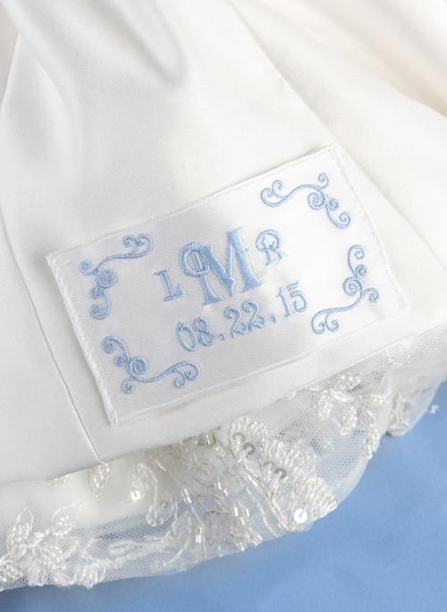 wedding dress labels embroidered Flourish Border Monogram Wedding Dress Label
