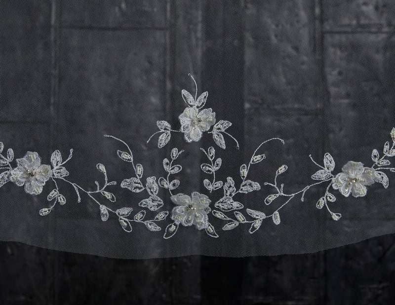 Beaded Champagne Embroidery 3D floral Wedding Veil