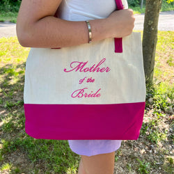 Embroidered Pink Mother of the Bride Tote Bag