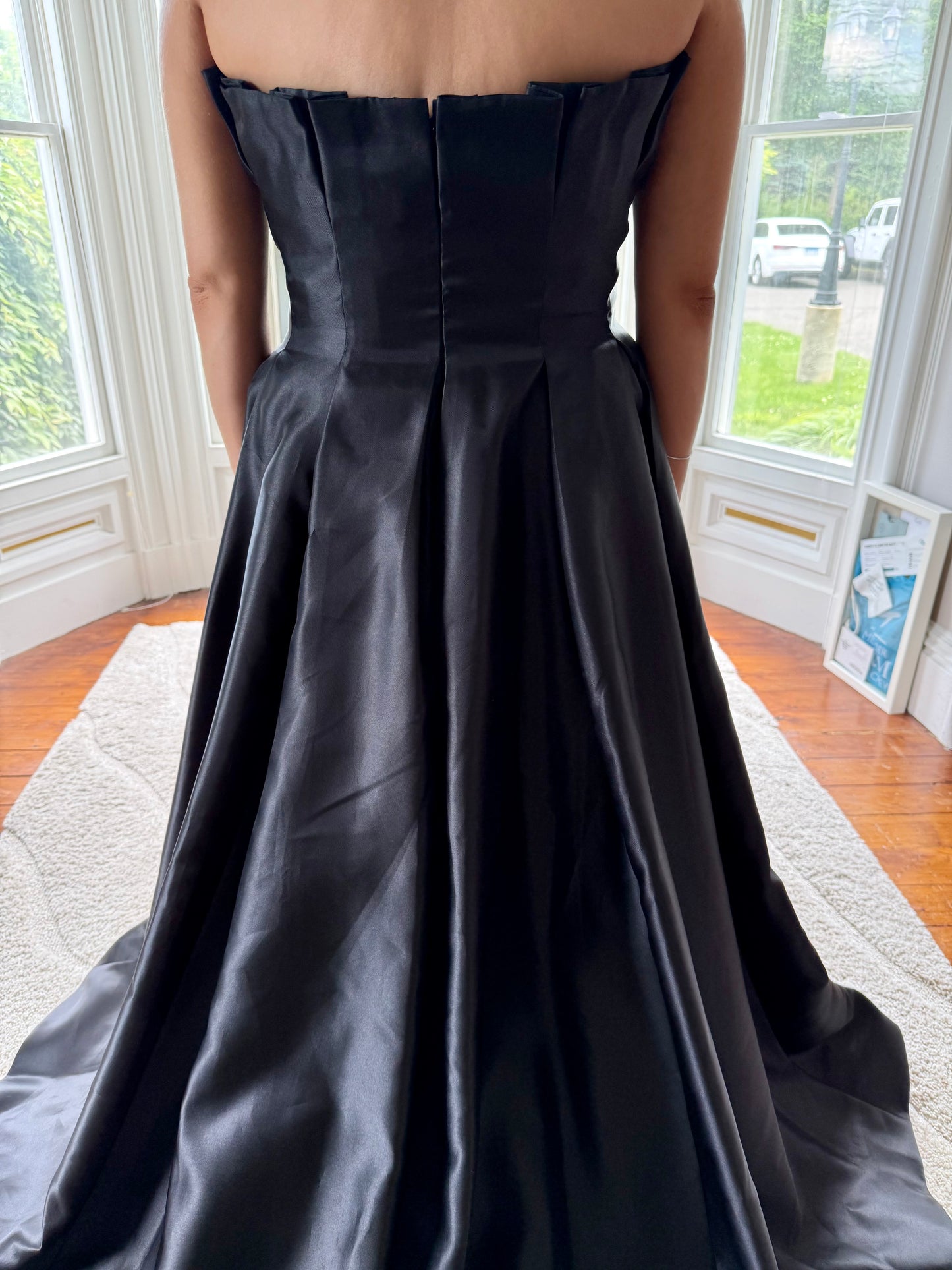 basix black dress Basix Black Label Strapless Ruffled Evening Gown In Navy