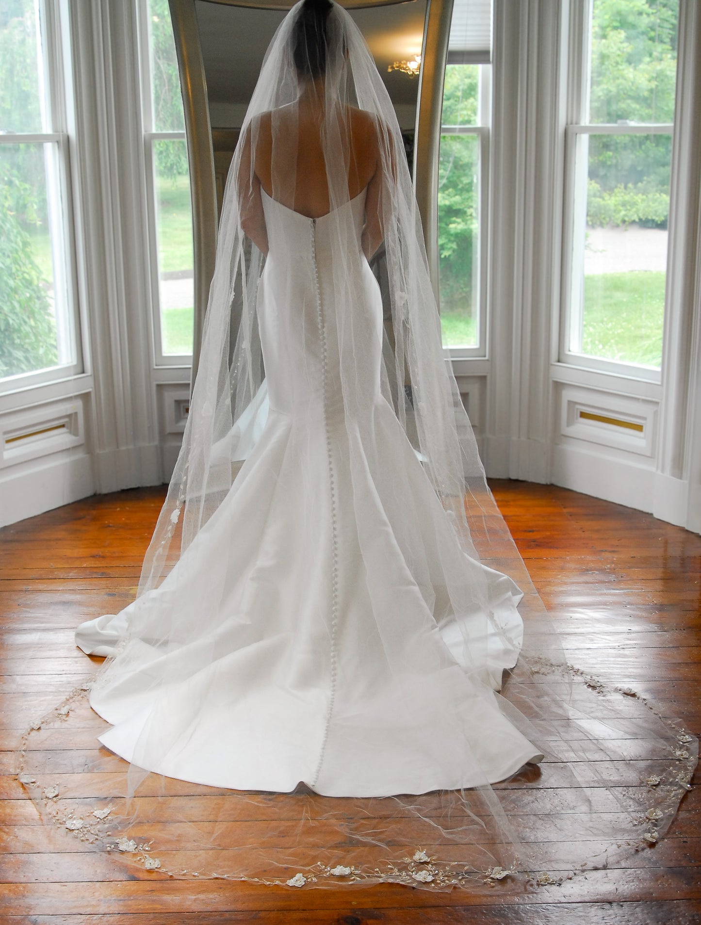 Beaded Champagne Embroidery 3D floral Wedding Veil