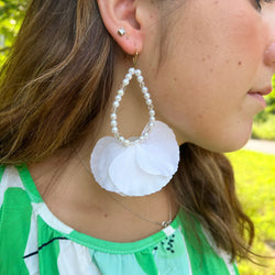 Pearl Hoop Earrings with Silk Flowers