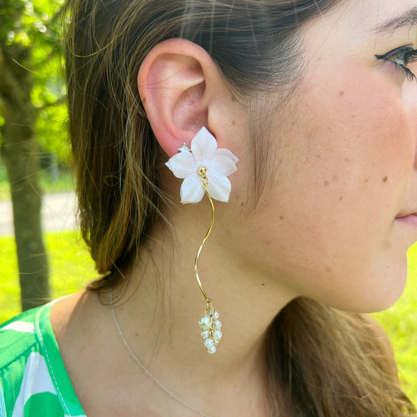 Silk Flower & Pearl Earrings