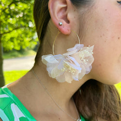 White organza, blush flower & dried flower earrings