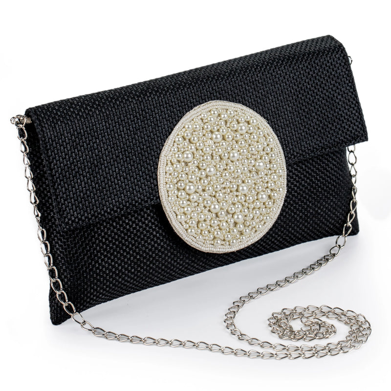 Medallion Black with Pearl Handbag