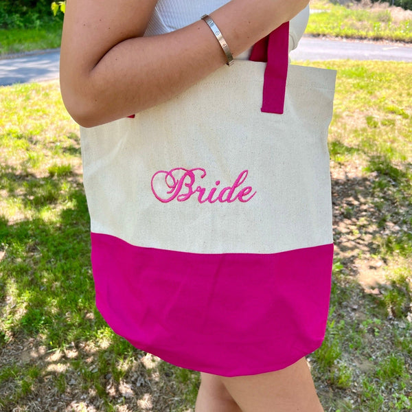Embroidered Pink Bride Tote Bag