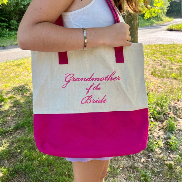 Embroidered Pink Grandmother of the Bride Tote Bag