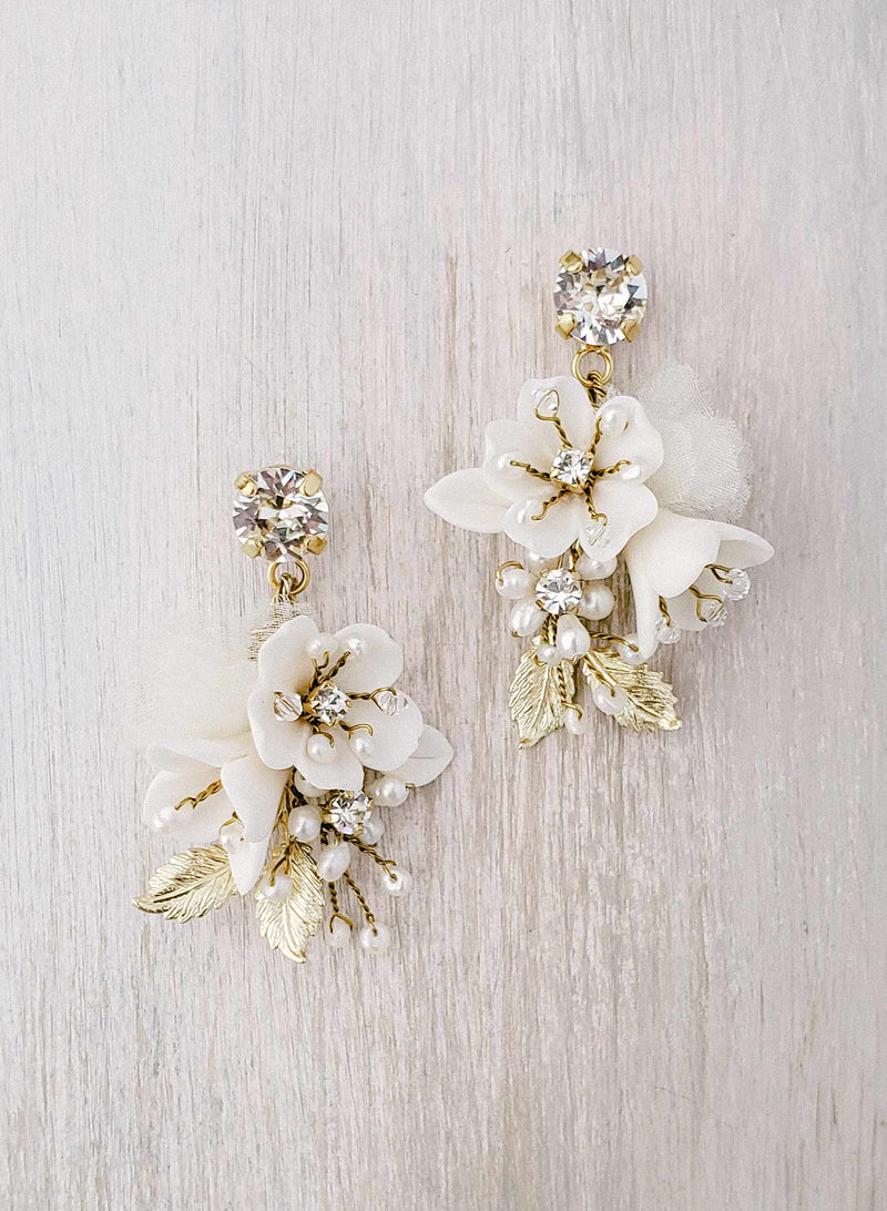 Petite floral and crystal bridal earrings