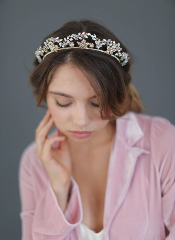 Floral tiara with navette crystal arches