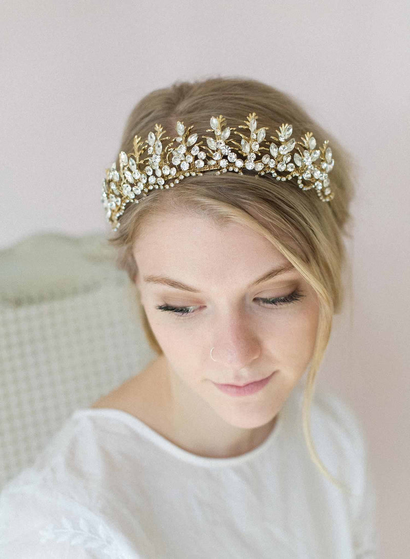 Fern charm and navette crystal tiara crown