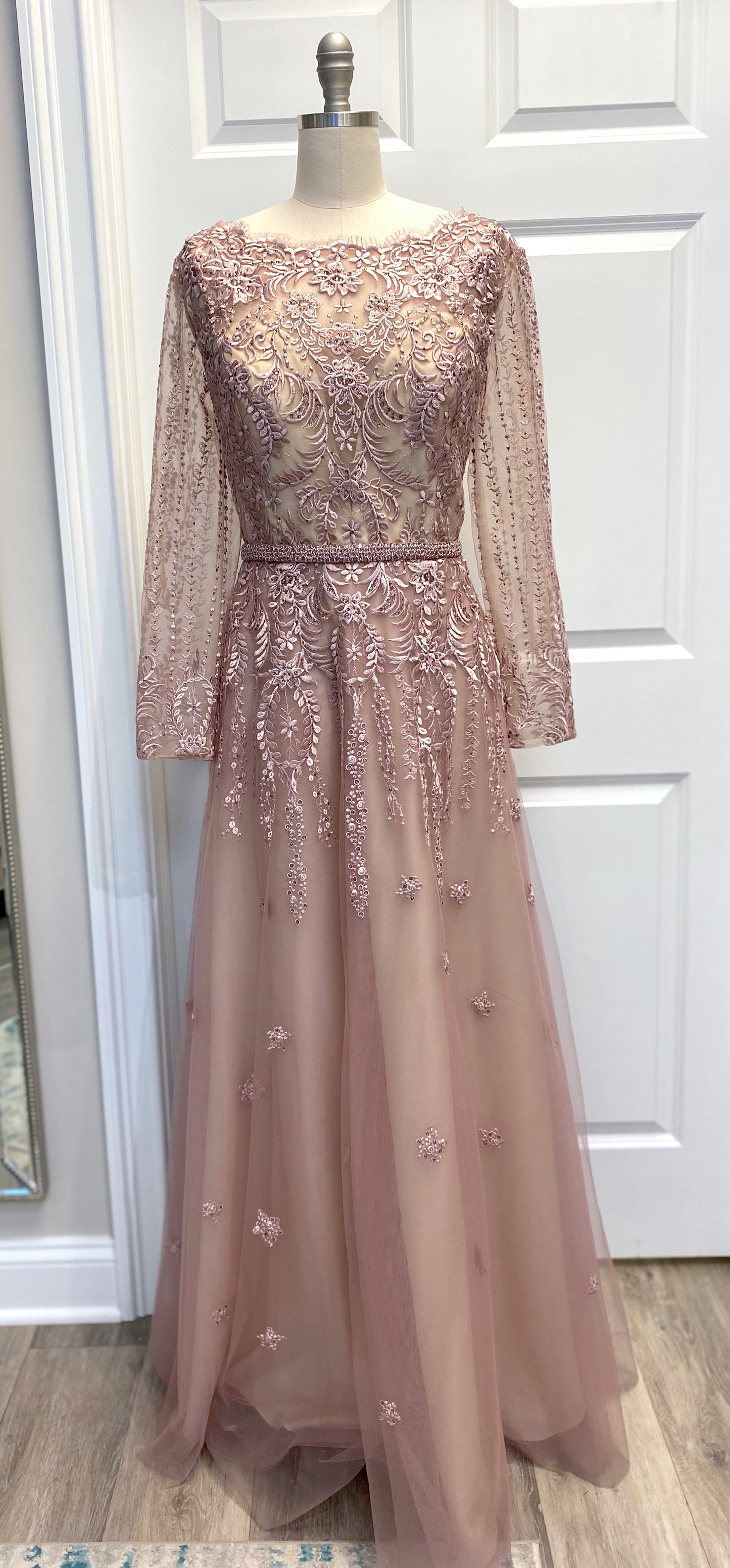 Basix Black Label Embellished Embroidered Illusion Gown