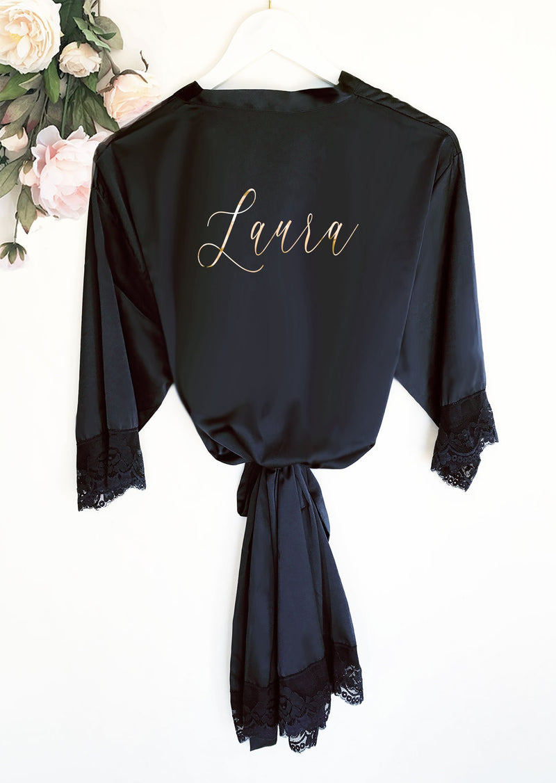 Personalized Satin Lace Robe - The Persnickety Bride