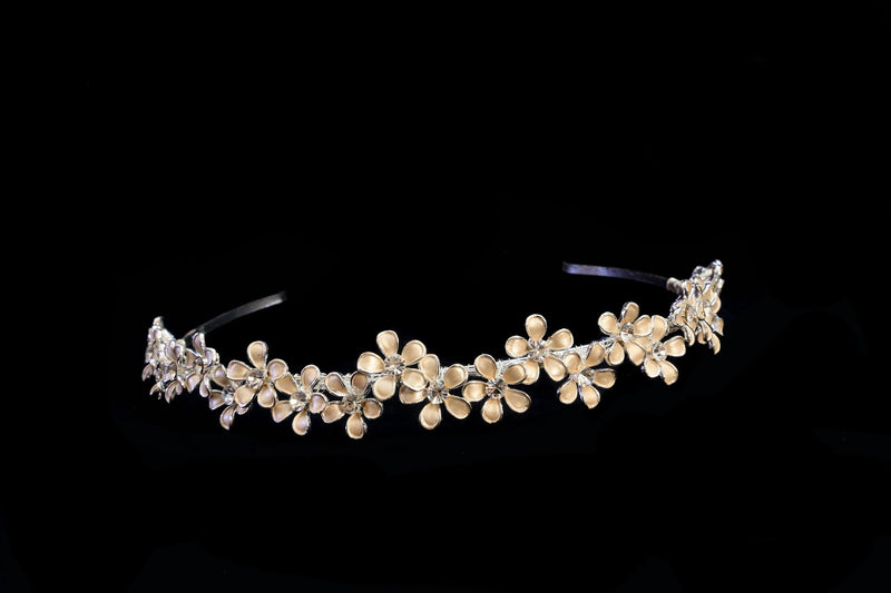Boho Light Gold & Crystal Flower Headband - The Persnickety Bride