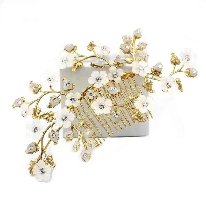 Crystal Stone Floral Comb