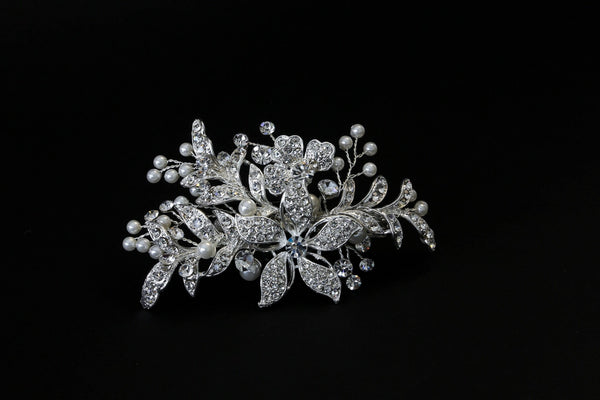 Flower Burst Pearl and Rhinestone Hair Clip - The Persnickety Bride