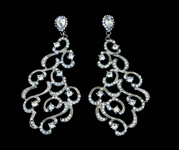 Long Swirl Rhinestone Earrings - The Persnickety Bride