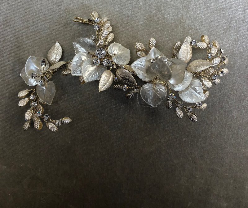 Gold clip with shimmer petals and rhinestones - The Persnickety Bride