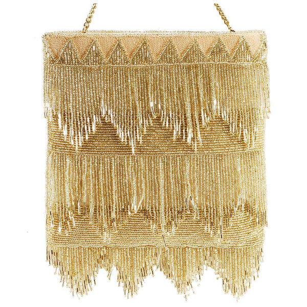 Gold Flapper Beaded Fringe Handbag - The Persnickety Bride