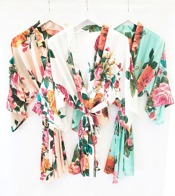 Monogram Watercolor Floral Robes - The Persnickety Bride