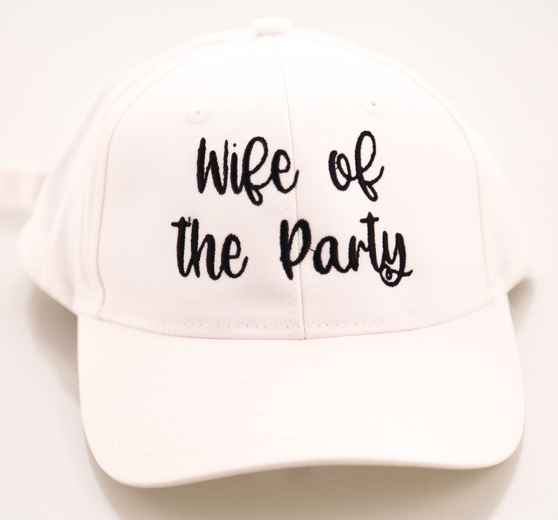 "Wife of the Party" Black Font White Embroidered Distressed Hat