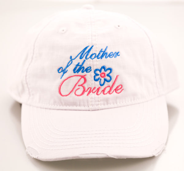 "Mother of the Bride" White Embroidered Distressed Hat