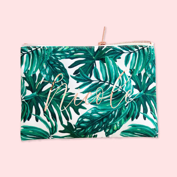 Personalized Palm Leaf Cosmetic Bag - The Persnickety Bride