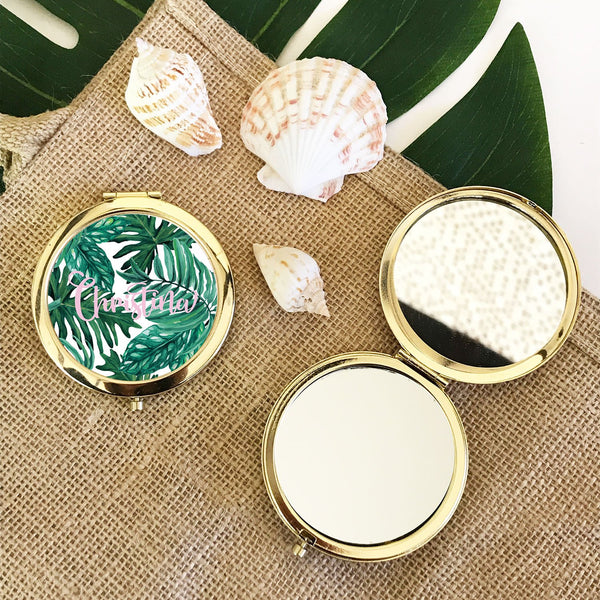 Personalized Palm Leaf Compact - The Persnickety Bride