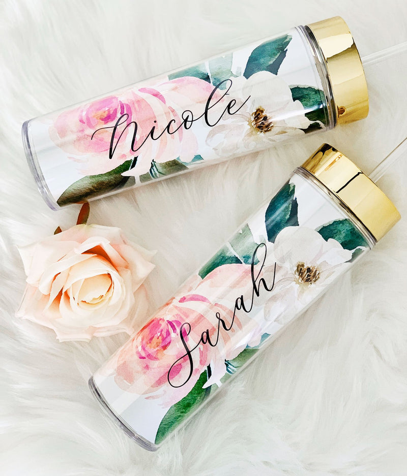 Personalized Spring Floral Tall Tumblers - The Persnickety Bride