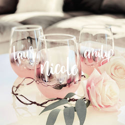 Personalized Rose Gold Stemless Glass - The Persnickety Bride
