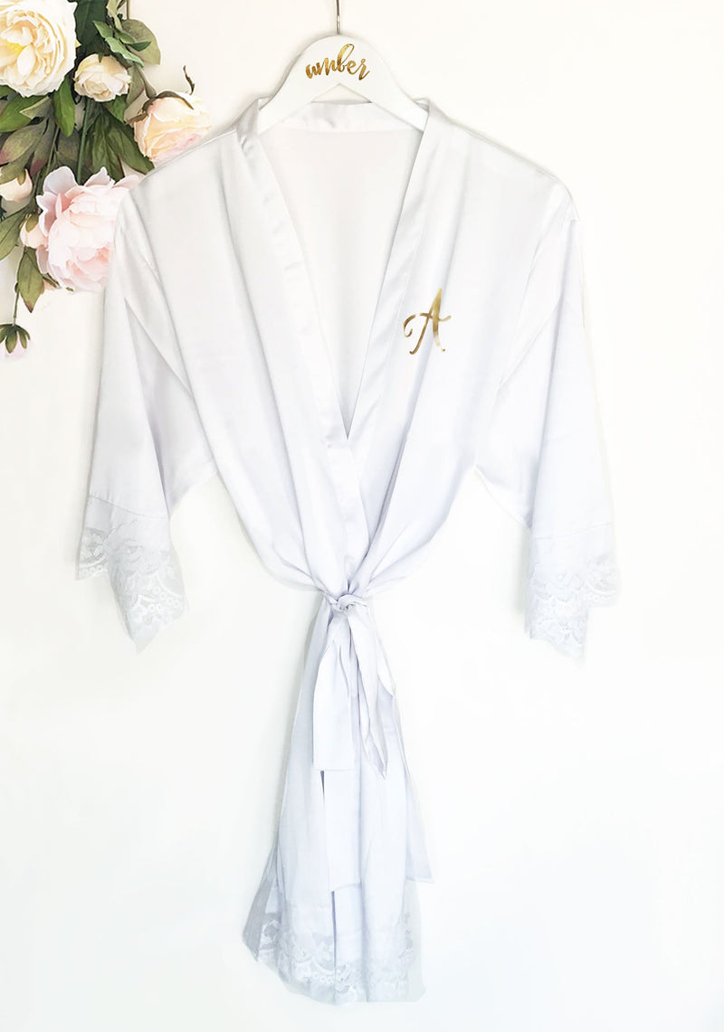 Monogram Satin Lace Robe - The Persnickety Bride