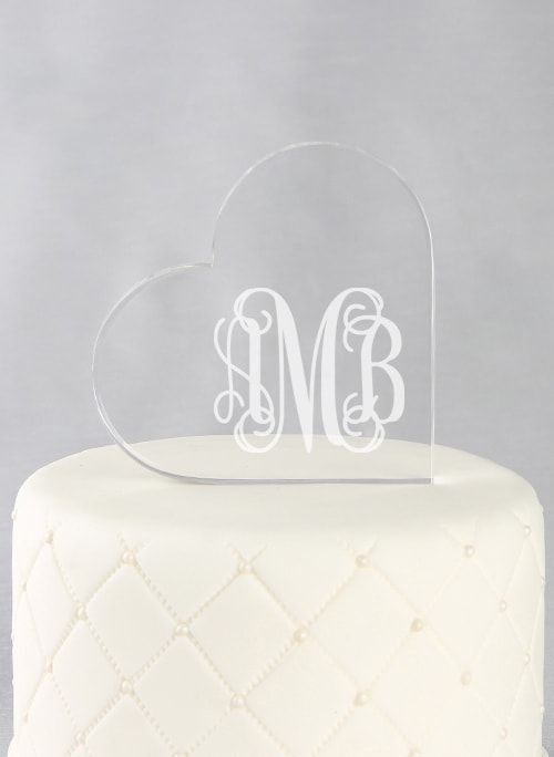 Monogrammed Acrylic Heart Cake Topper - The Persnickety Bride
